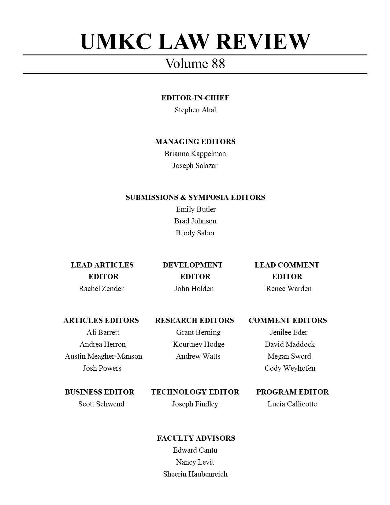Volume 88 Editorial Board