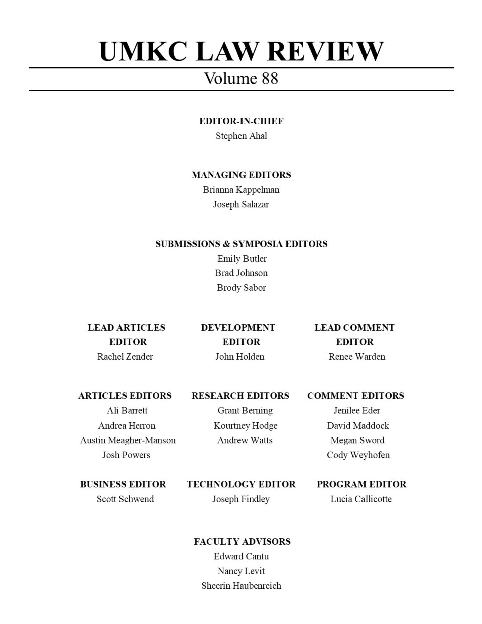 Volume 88 Editorial Board